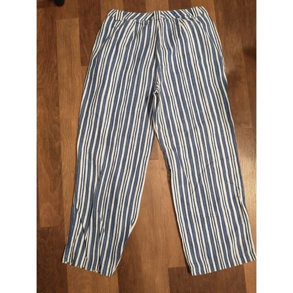 SIGRID OLSEN Capri Crop Lantern Pants Size 4 Blue Stripe Linen Pockets Lagenlook - Picture 3 of 3